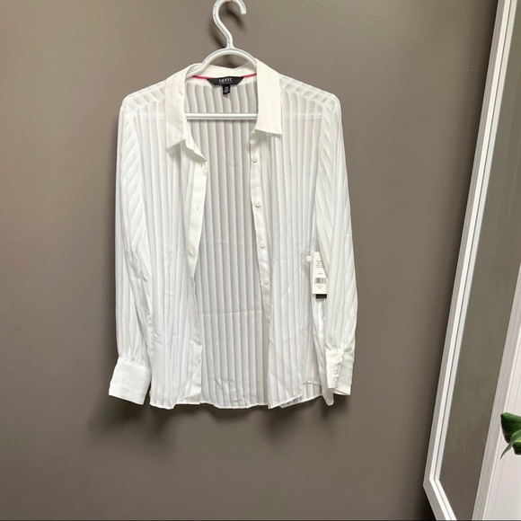 IMNYC Women’s Striped Button Down Sheer Blouse - Picture 3 of 7